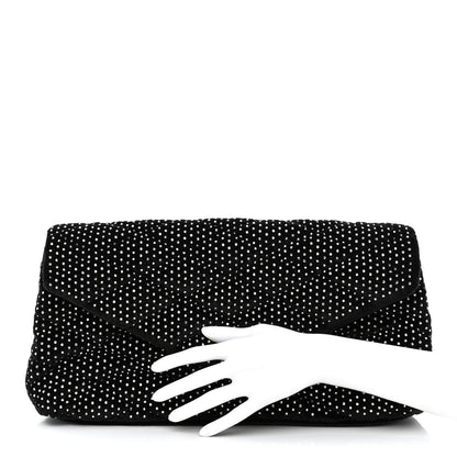 Saint Laurent Velvet Lambskin Quilted Rhinestone Sade Puffer Envelope Clutch Black 2 of 7