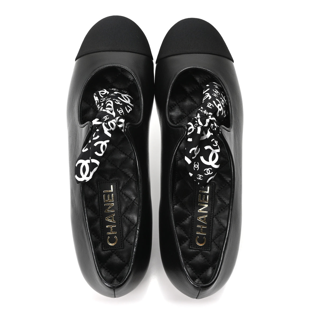 Chanel Lambskin Grosgrain Silk CC Mary Jane Flats 40 Black White 2 of 9