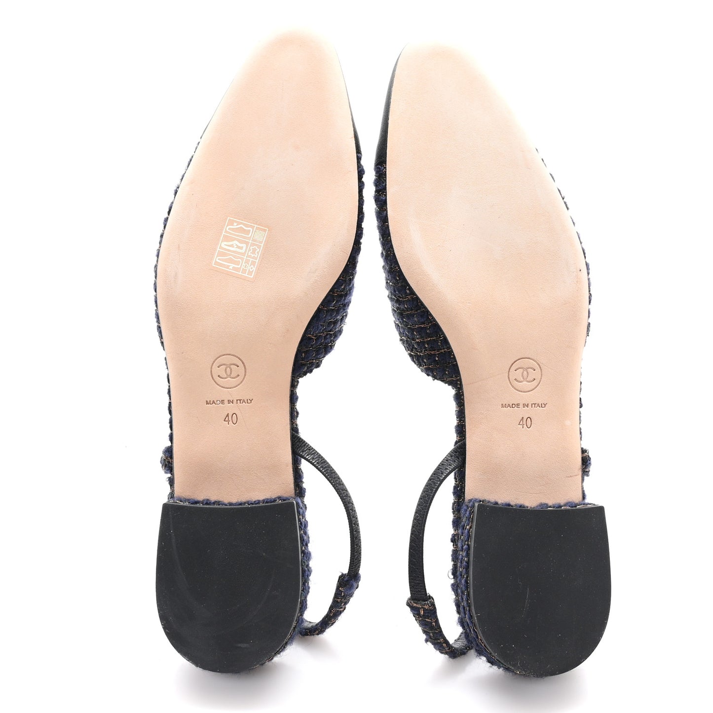 Tweed Grosgrain Cap Toe CC Slingback Flats  40 Blue Gold