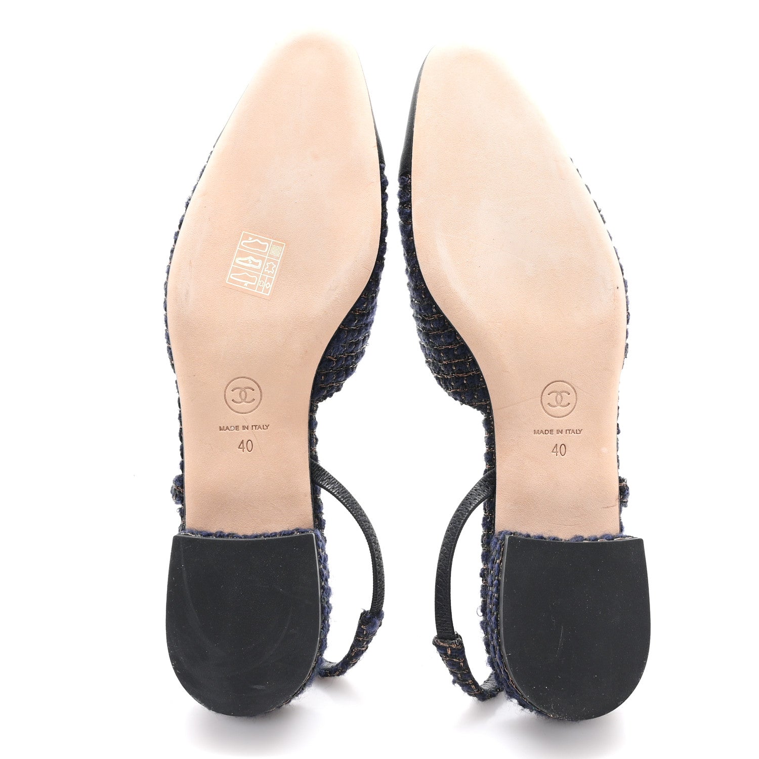 Chanel Tweed Grosgrain Cap Toe CC Slingback Flats  40 Blue Gold 6 of 9