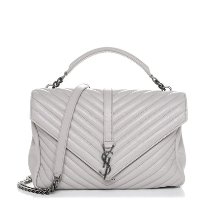 Saint Laurent Sheepskin Matelasse Chevron Monogram Large College Satchel Light Grey 1 of 6