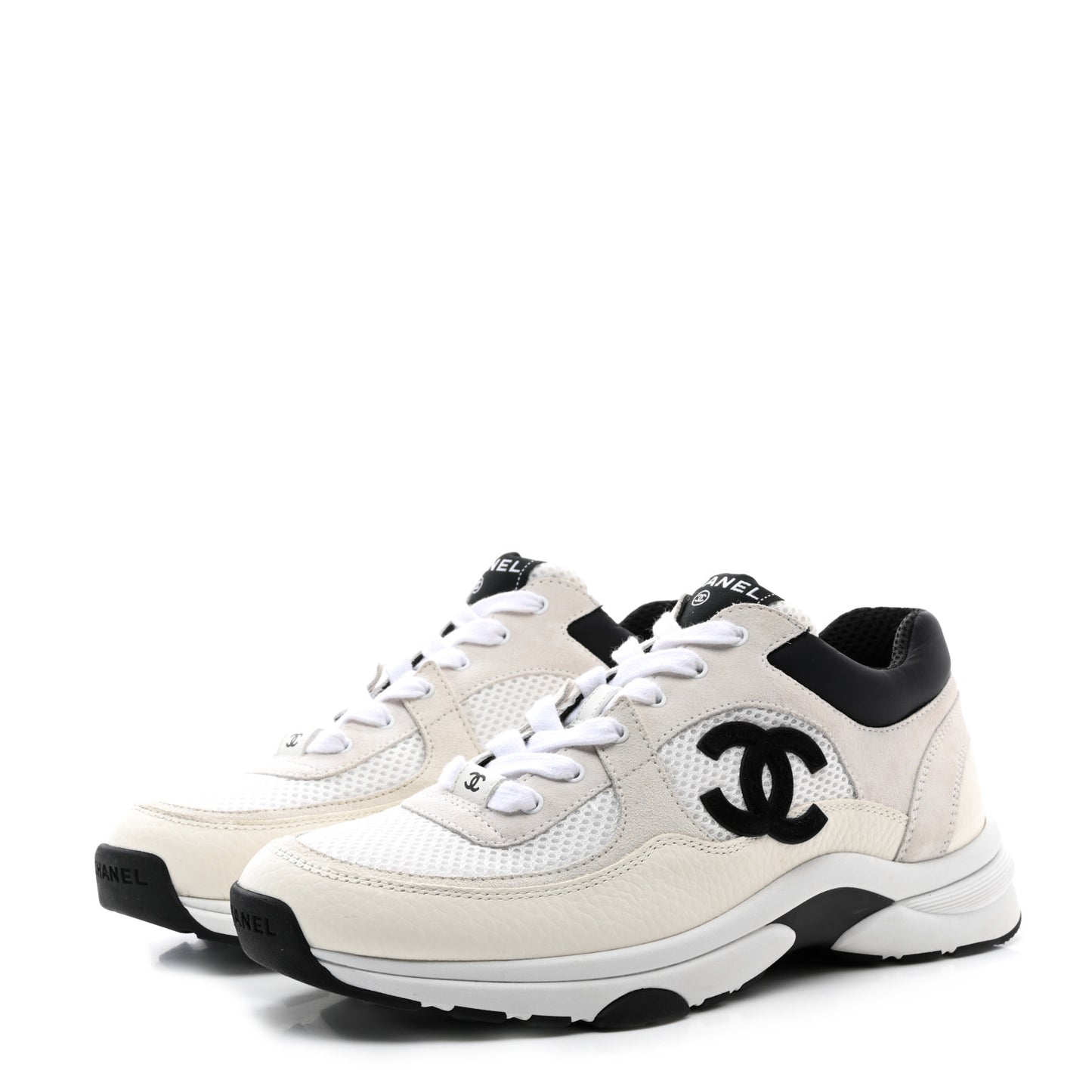 Mesh Suede Calfskin Grained Calfskin Womens CC Sneakers 39.5 White Black