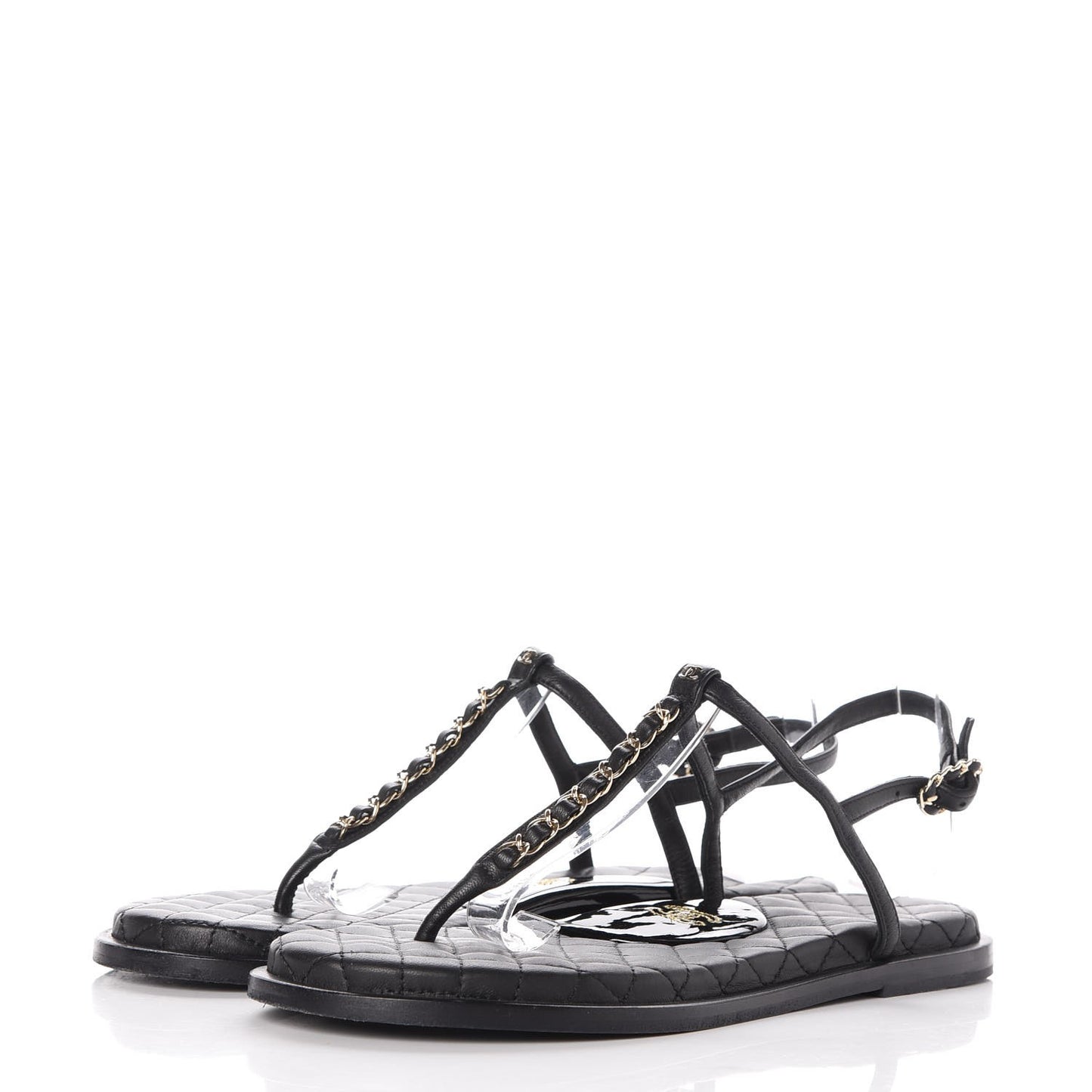Lambskin CC Chain Thong Sandals 39 Black