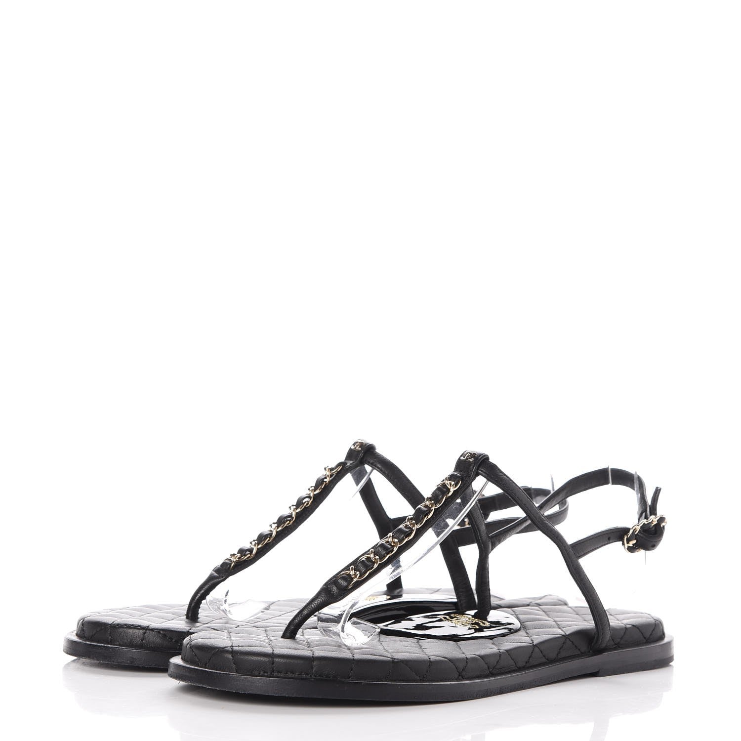 Chanel Lambskin CC Chain Thong Sandals 39 Black 3 of 9