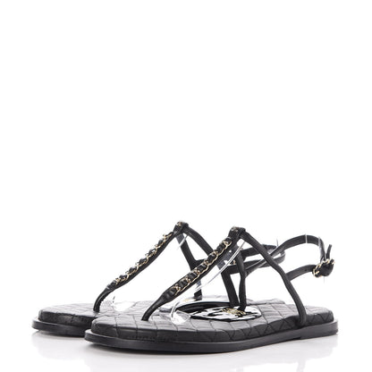 Chanel Lambskin CC Chain Thong Sandals 39 Black 3 of 9