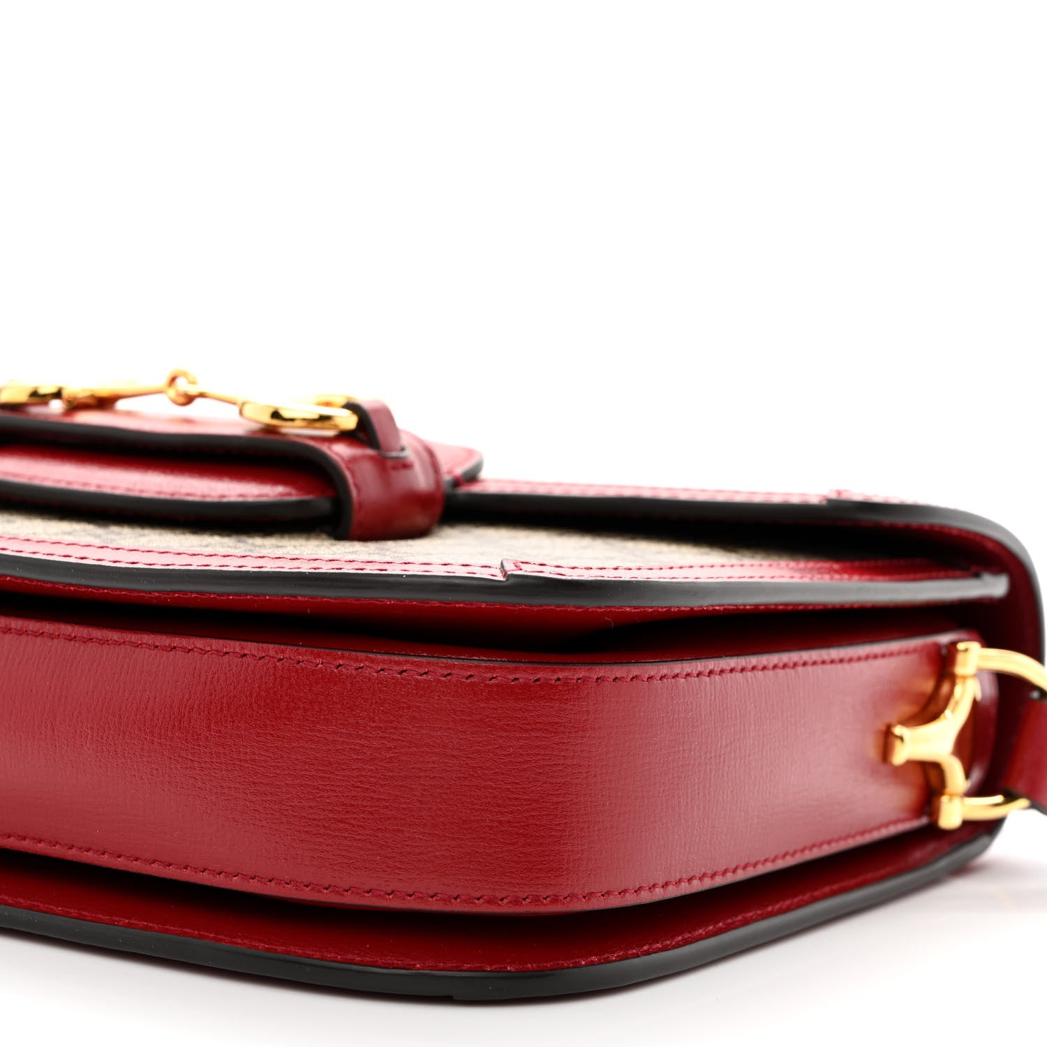 Gucci GG Supreme Monogram Azalea Calfskin Horsebit 1955 Shoulder Bag Beige Ebony New Cherry Red 10 of 11