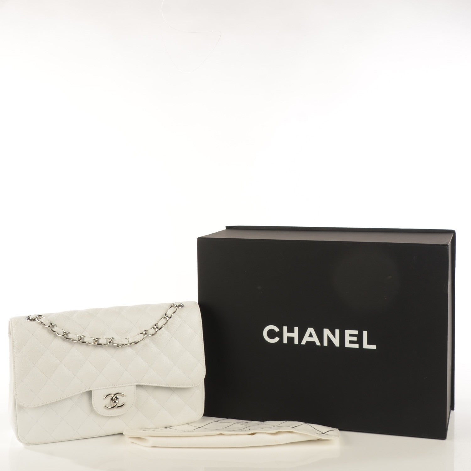 Chanel Caviar Quilted Jumbo Double Flap White 11 of 15