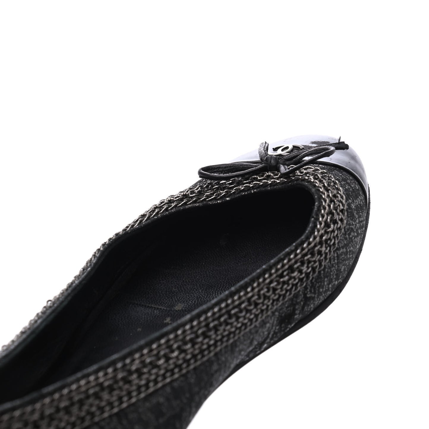 Tweed Patent Cap Toe Ballerina Flats 37 Black