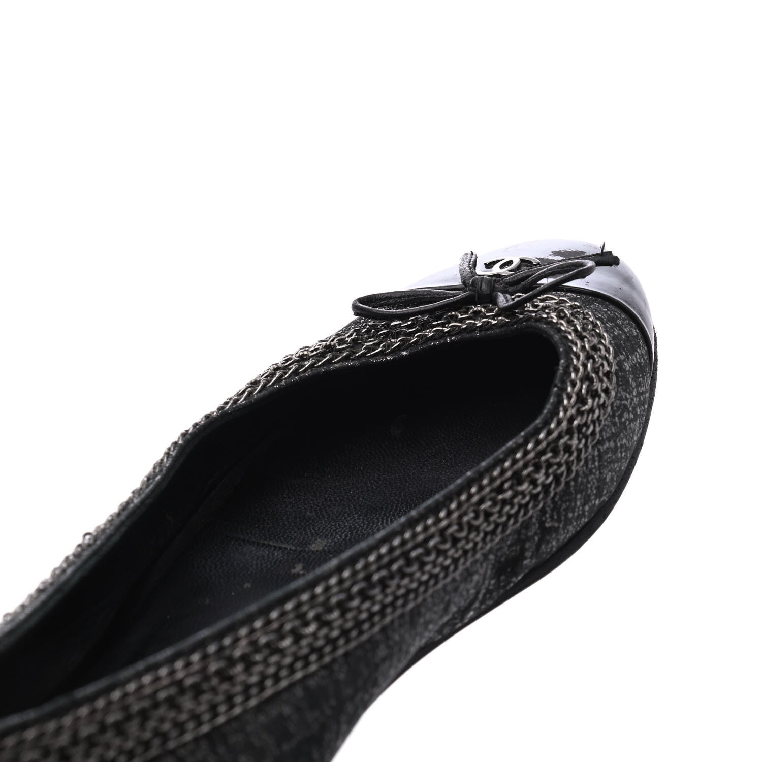 Chanel Tweed Patent Cap Toe Ballerina Flats 37 Black 13 of 23