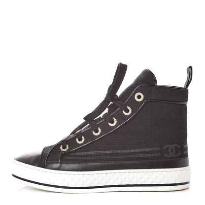 Chanel Fabric Lambskin Lace Up Cap Toe Sneakers 36.5 Black 1 of 10