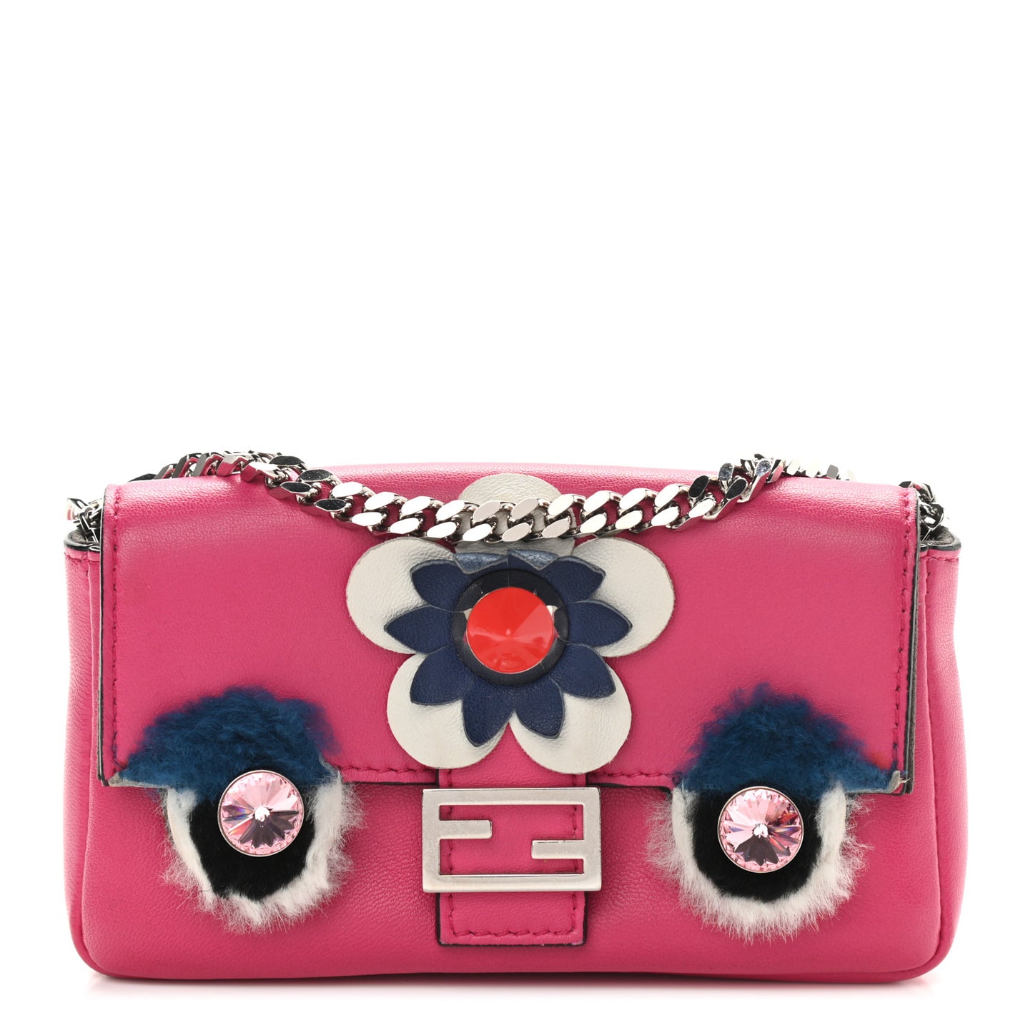 Shiny Nappa Rabbit Fur Crystal Flowerland Micro Buggie Baguette Fuxia Curacao Multicolor