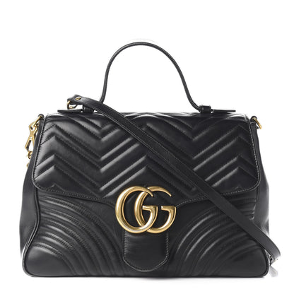Gucci Calfskin Matelasse Medium GG Marmont Top Handle Shoulder Bag Black 1 of 10