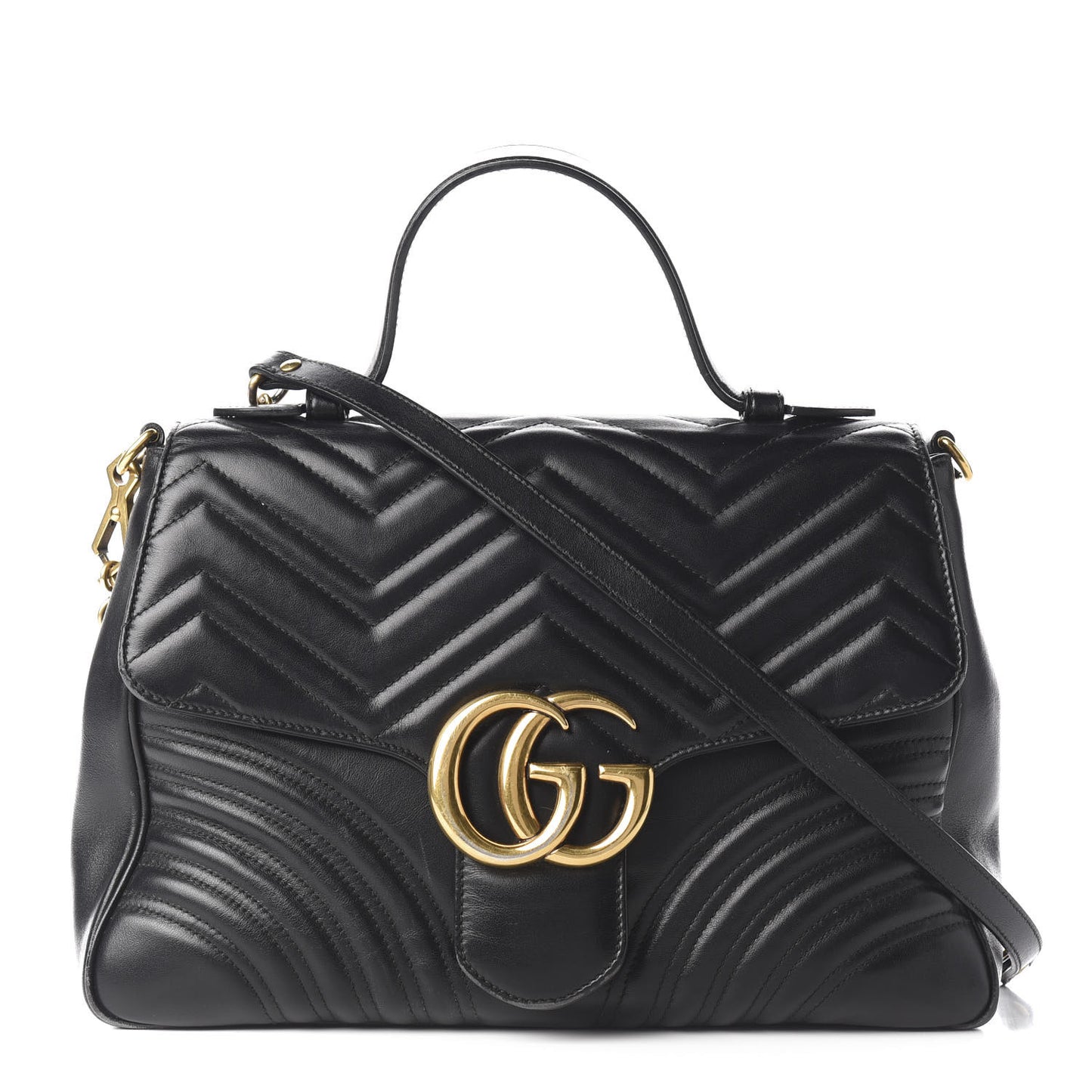 Calfskin Matelasse Medium GG Marmont Top Handle Shoulder Bag Black