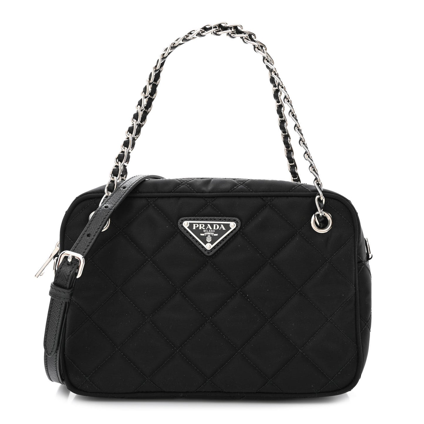 Nylon Tessuto Impuntu Quilted Bandoliera Crossbody Bag Black