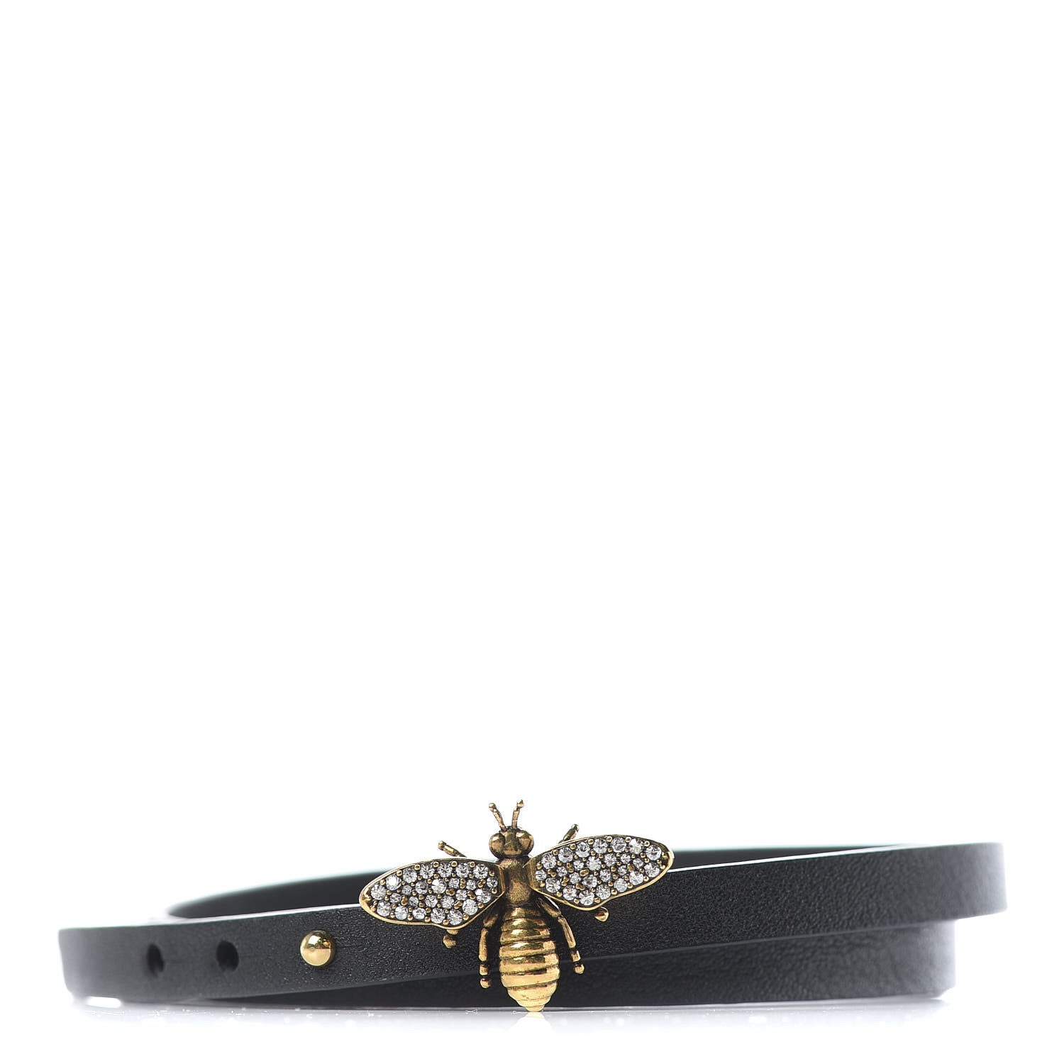 Christian Dior Calfskin Crystal Bee Triple Loop Bracelet Black 1 of 5