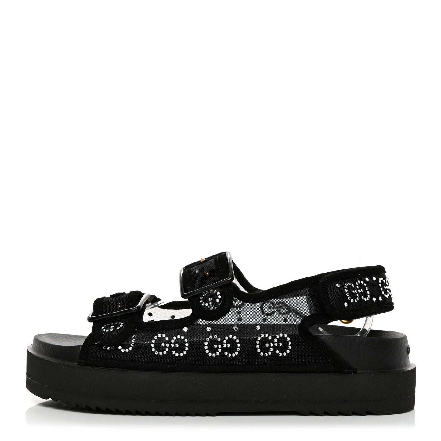 Tela Retino Kid Scamosciato Crystal GG Monogram Womens Dad Sandals 39 Black