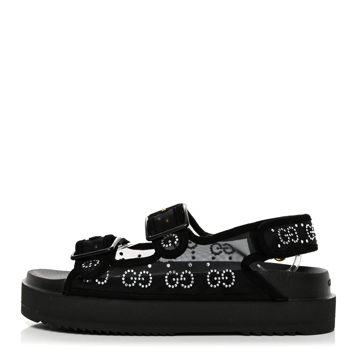Gucci Tela Retino Kid Scamosciato Crystal GG Monogram Womens Dad Sandals 39 Black 1 of 8