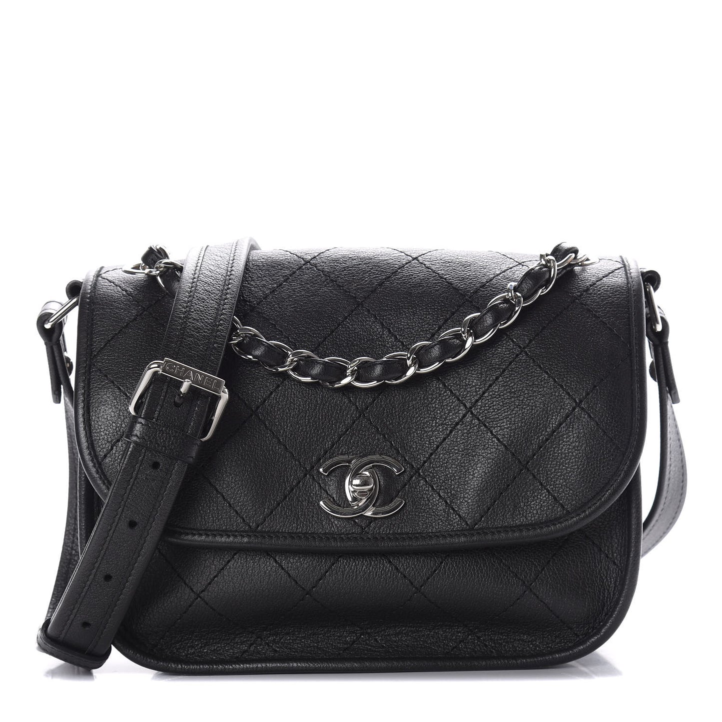 Calfskin Quilted Jungle Stroll Messenger Bag Black