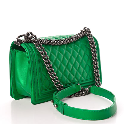 Chanel Metallic Calfskin Quilted Medium Boy Flap Green 3 of 12