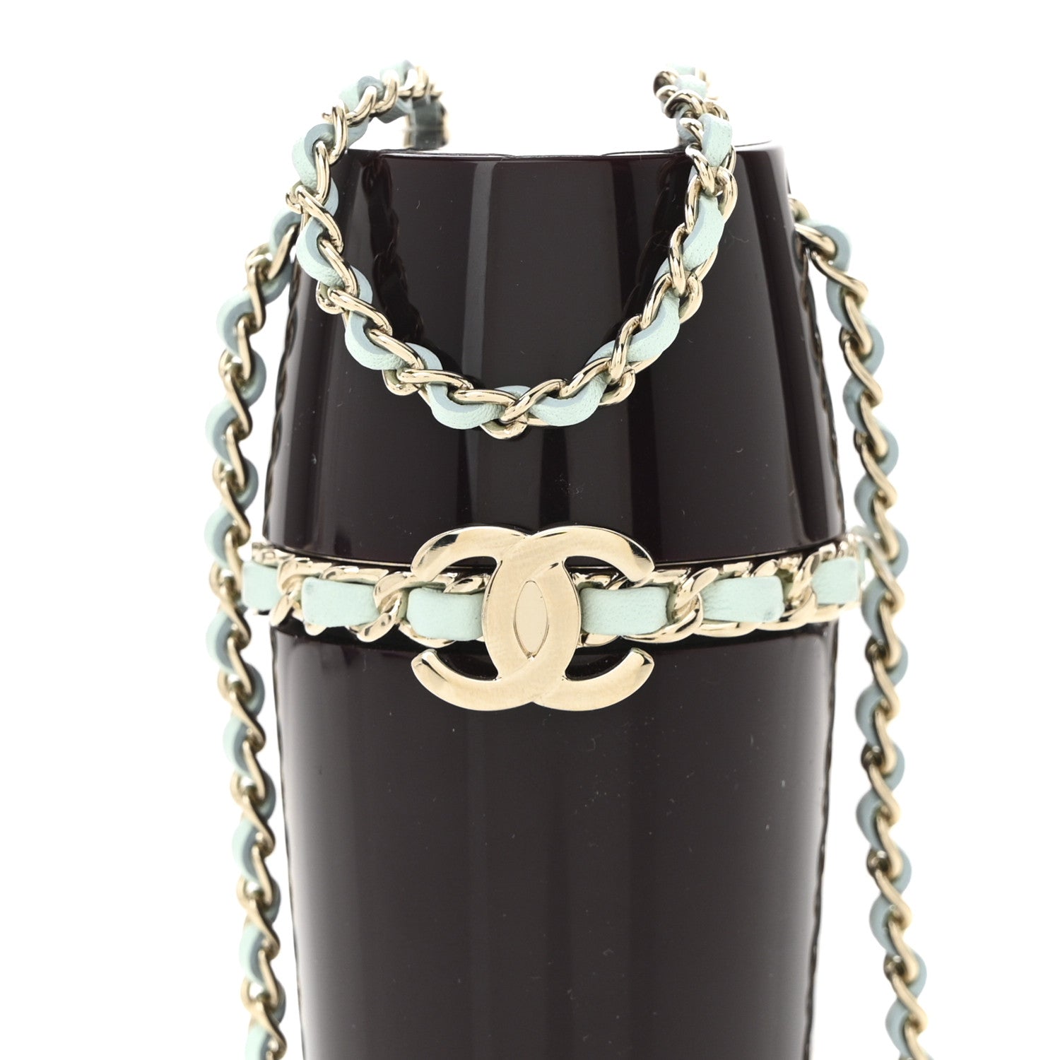 Chanel Lucite Lipstick Case On Chain Burgundy Blue 7 of 9