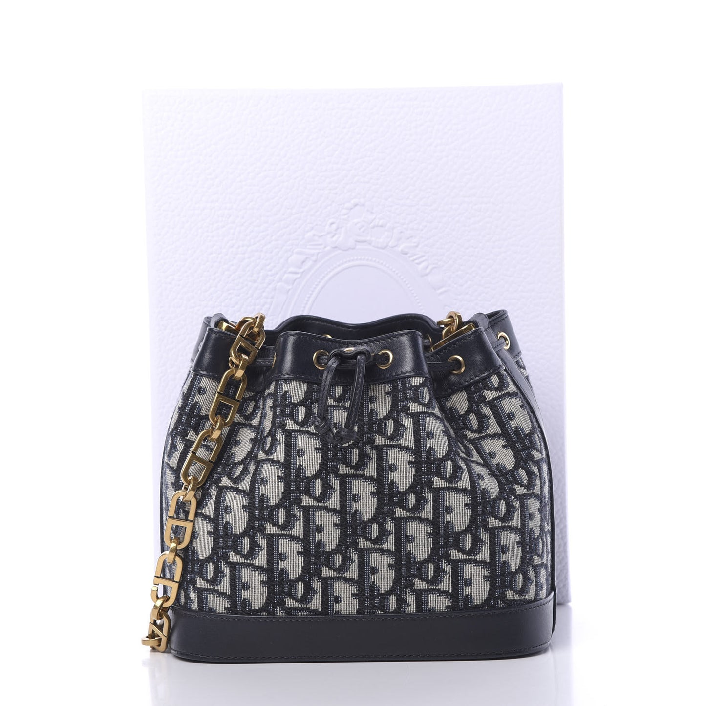 Oblique Drawstring Chain Bucket Bag Blue