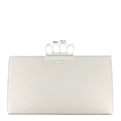Alexander McQueen Calfskin Crocodile Embossed Knuckle Flat Clutch White 1 of 11