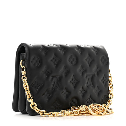 Louis Vuitton Lambskin Embossed Monogram Pochette Coussin Black 3 of 10