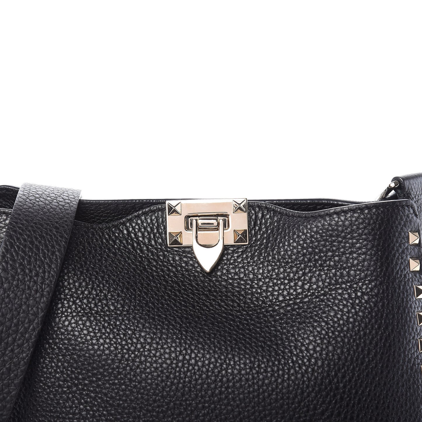Pebbled Calfskin Small Rockstud Flip-Lock Messenger Bag Black