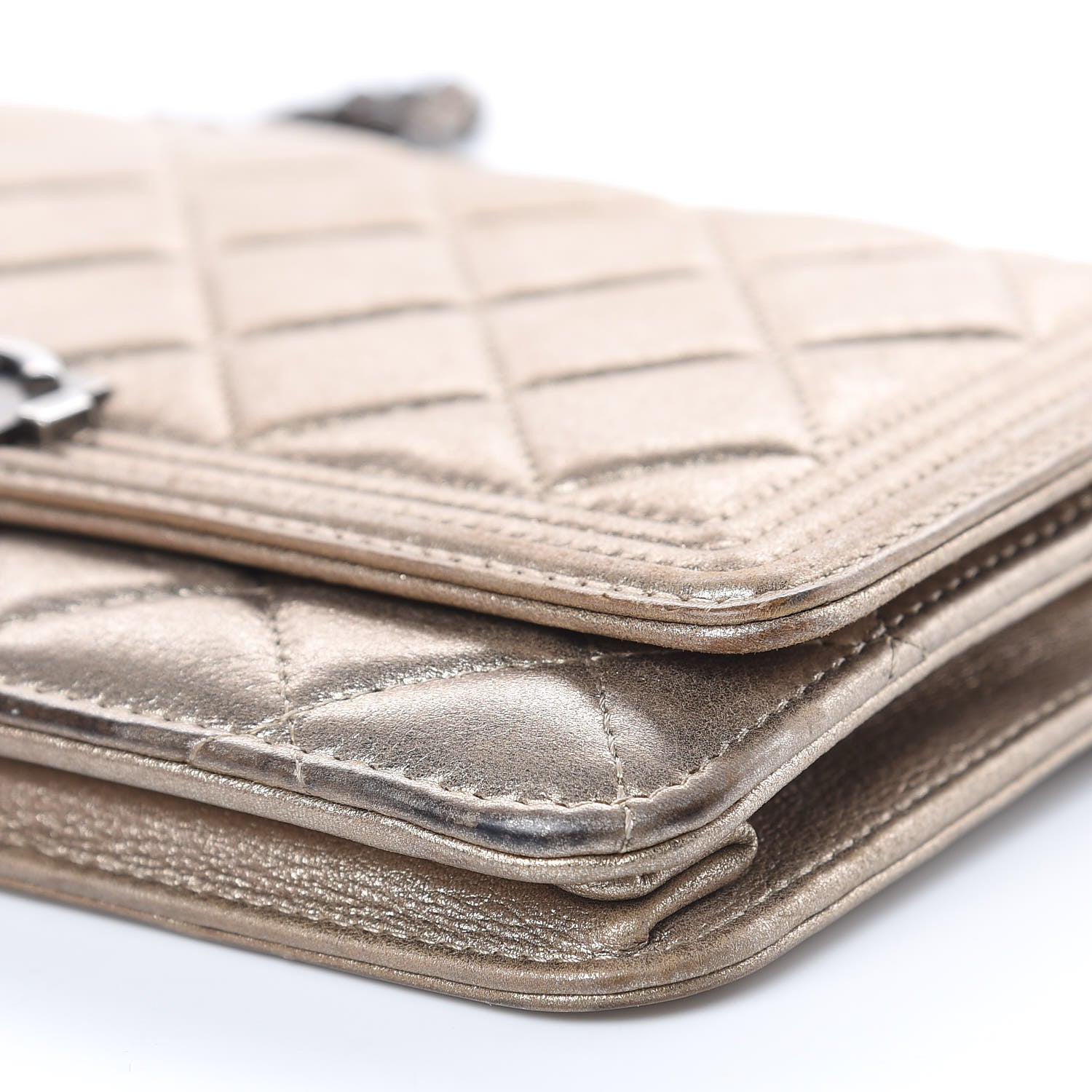 Chanel Metallic Calfskin Quilted Boy Wallet On Chain WOC Gold 10 of 18