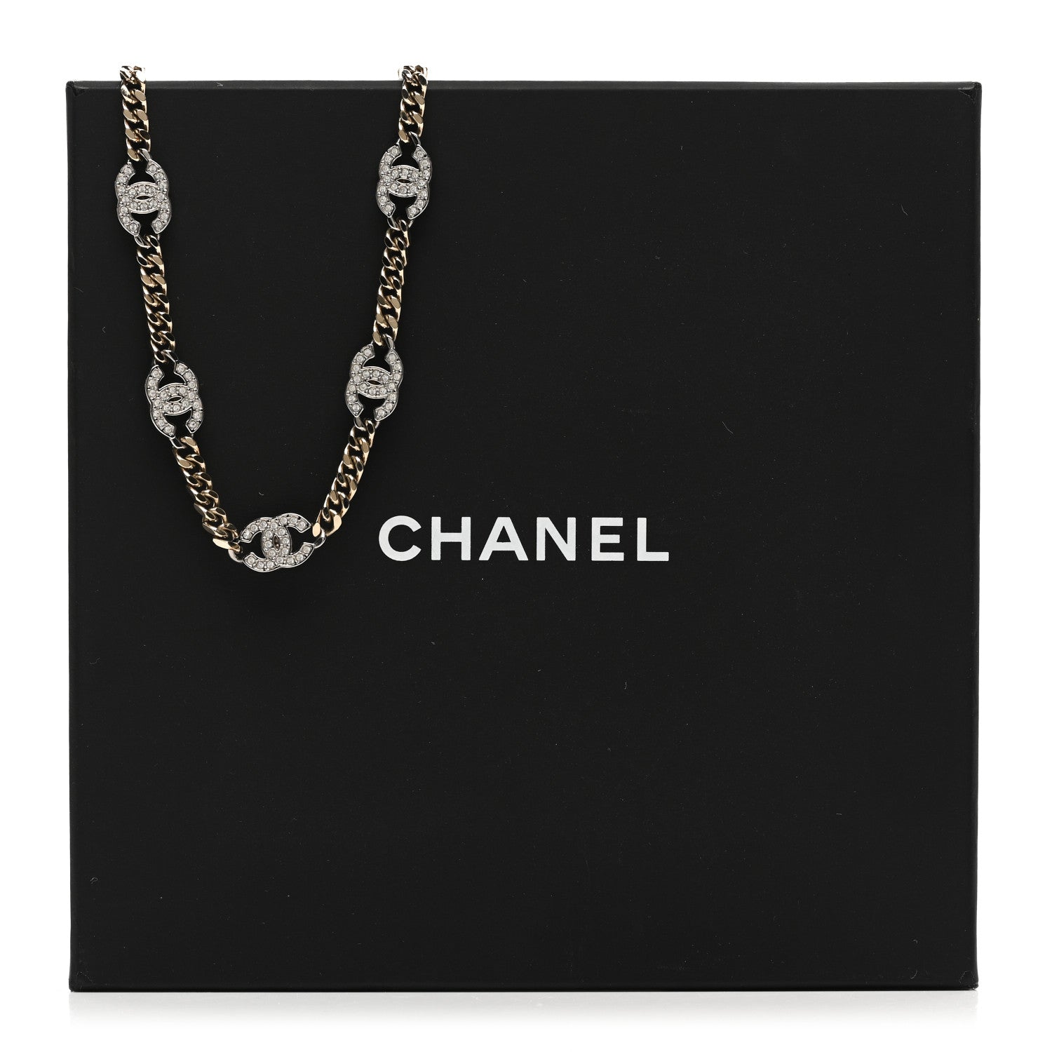 Chanel Crystal Chain CC Link Choker Gold Silver 6 of 6