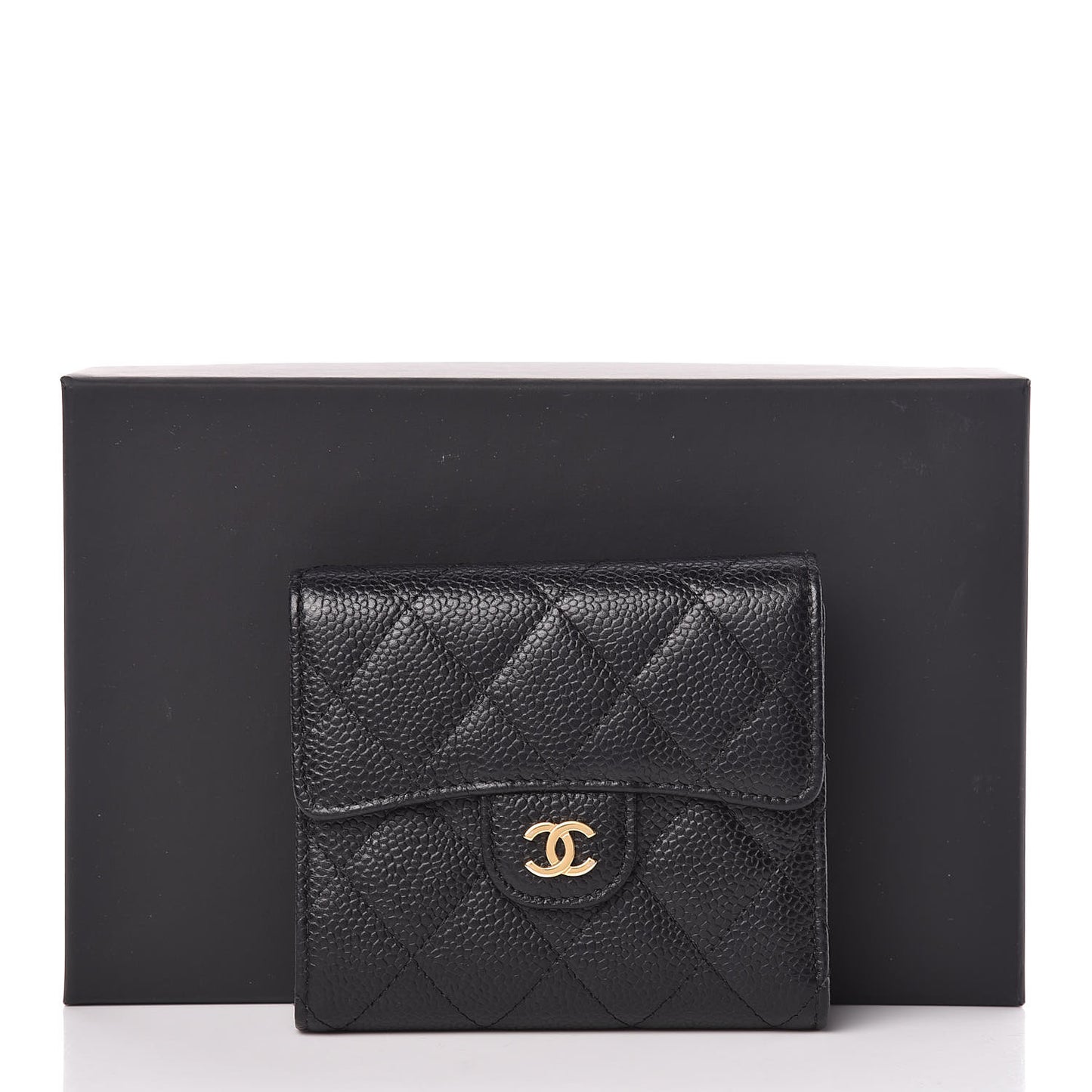 Caviar Quilted Compact Flap Wallet Black