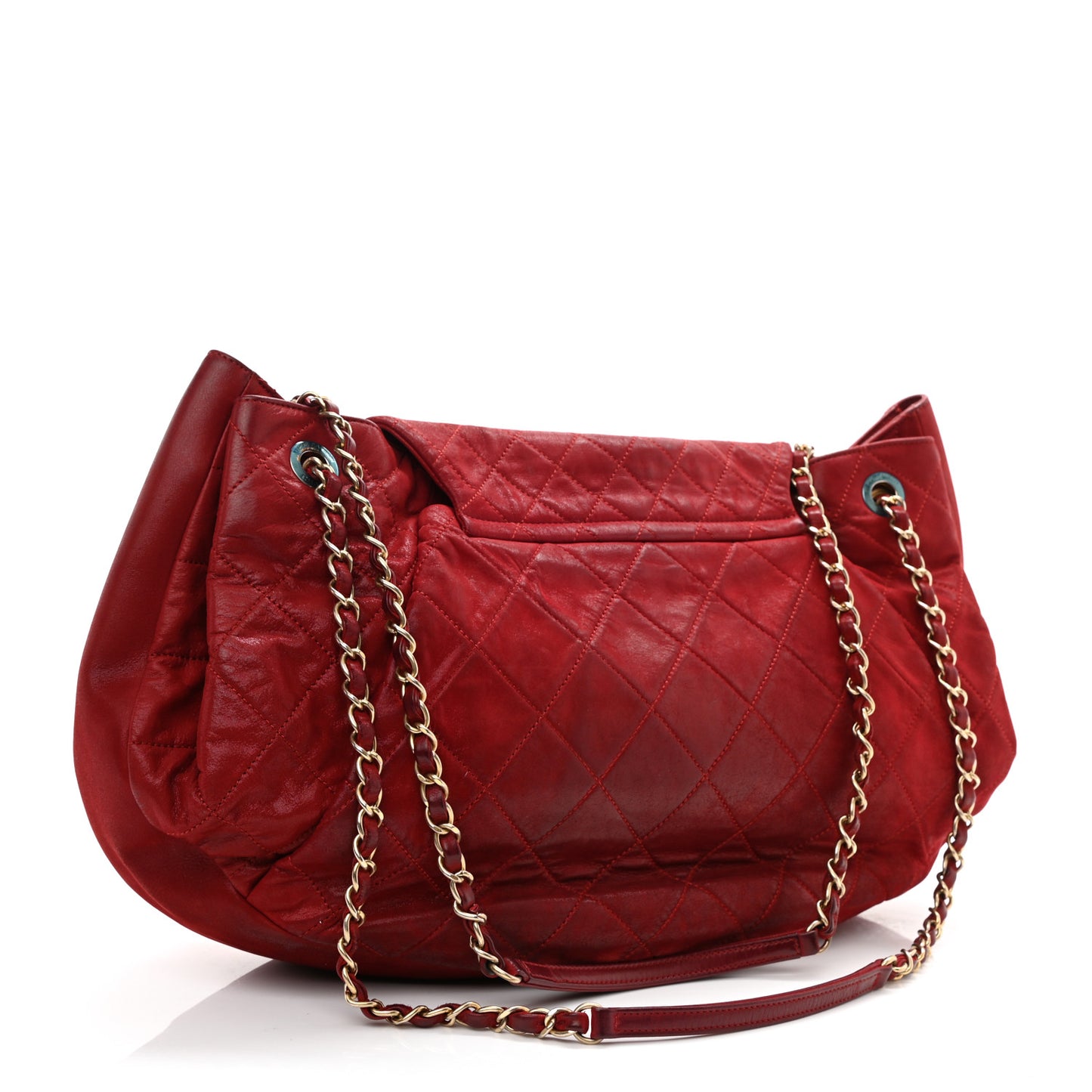 Iridescent Calfskin Chic Quilt Accordion Flap Bag Red