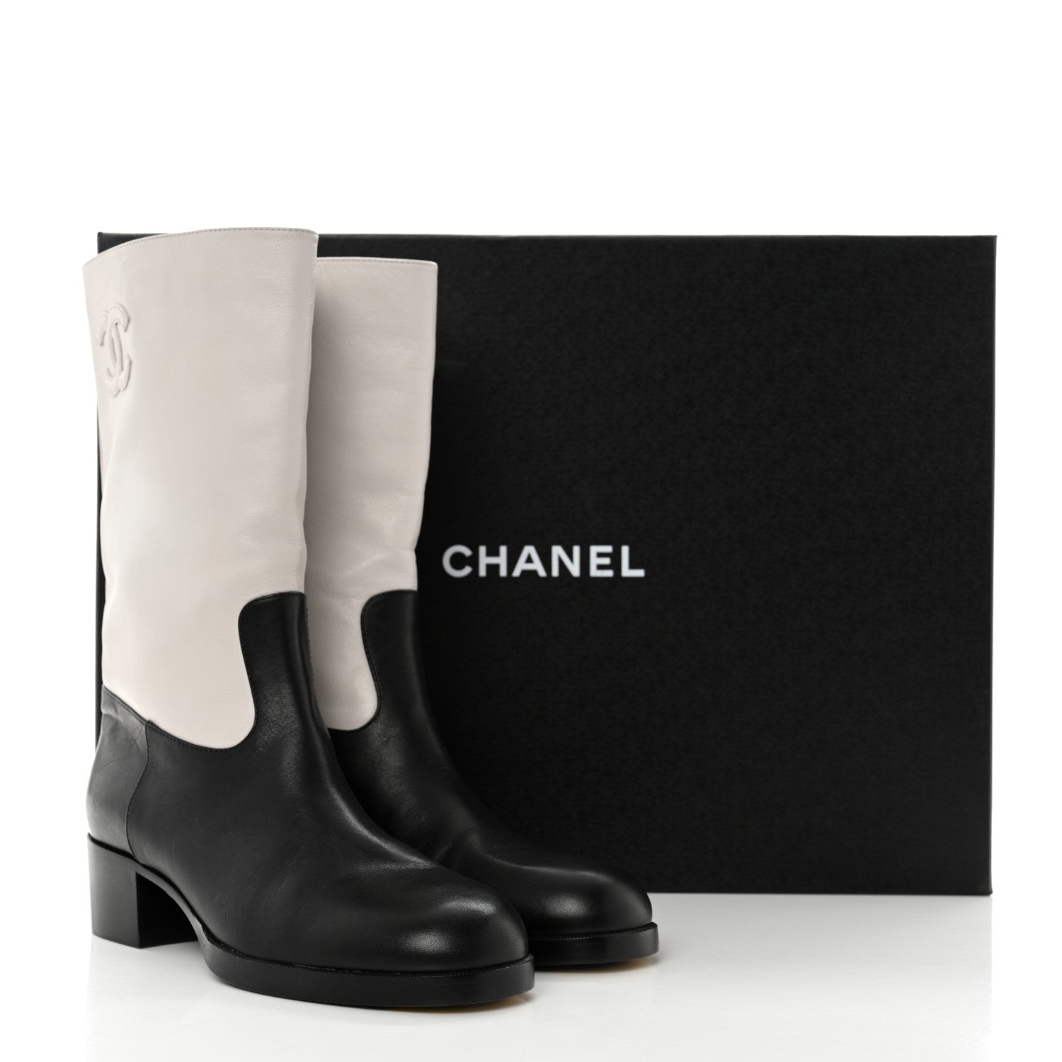 Chanel Calfskin CC Logo Mid Calf Boots 37 Grey Black 10 of 10