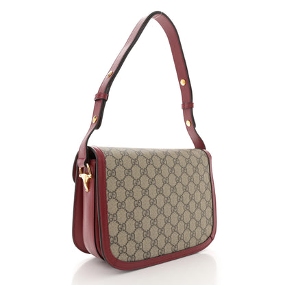 Gucci GG Supreme Monogram Azalea Calfskin Horsebit 1955 Shoulder Bag Beige Ebony New Cherry Red 3 of 13