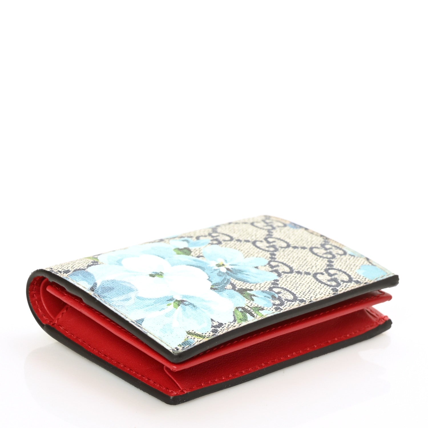 Gucci GG Supreme Monogram Blooms Card Case Beige Blue Navy Hibiscus Red 4 of 7