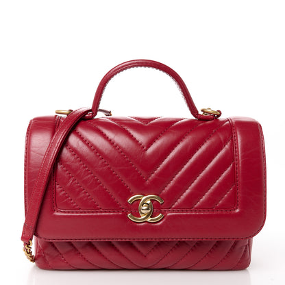 Chanel Calfskin Chevron Quilted Top Handle Flap Red 1 of 12