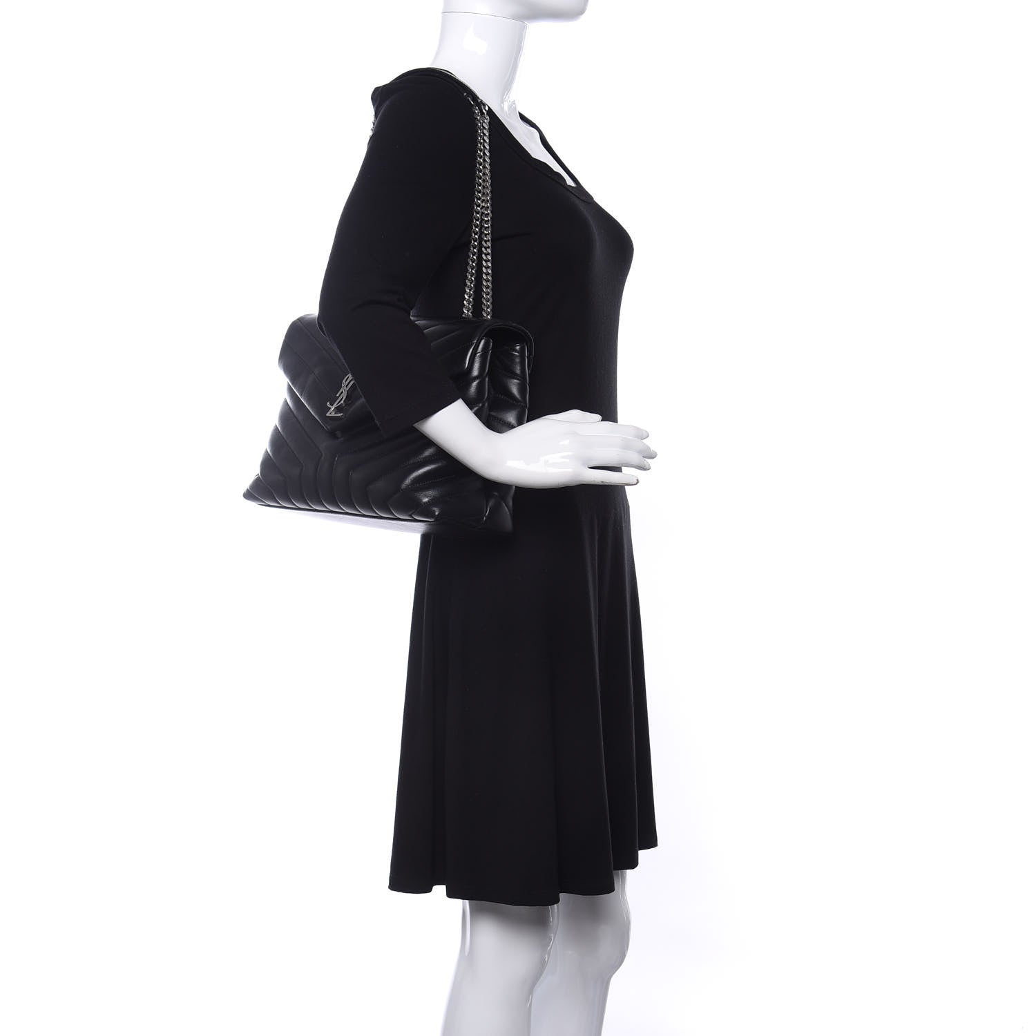 Saint Laurent Calfskin Y Quilted Monogram Medium Loulou Chain Satchel Black 2 of 12