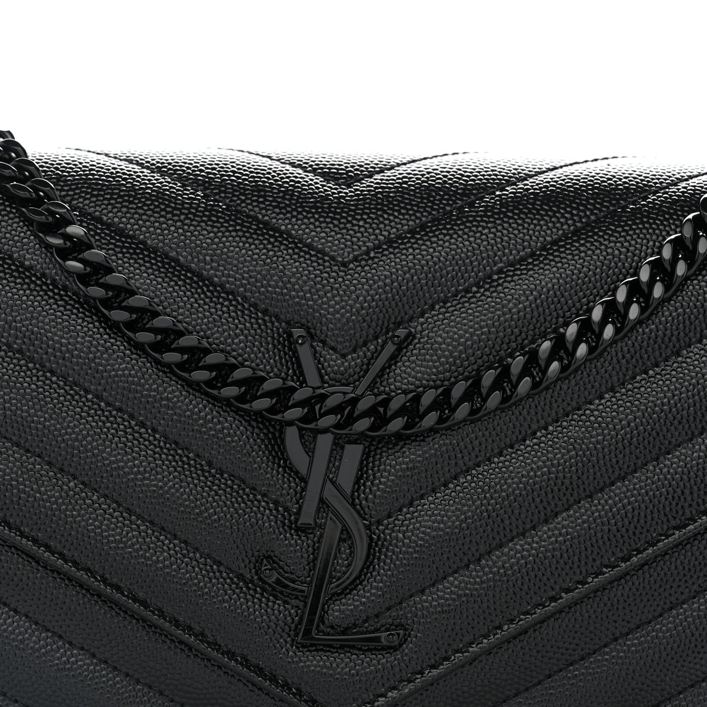 Grain De Poudre Matelasse Chevron Monogram Monochrome Envelope Chain Wallet Black