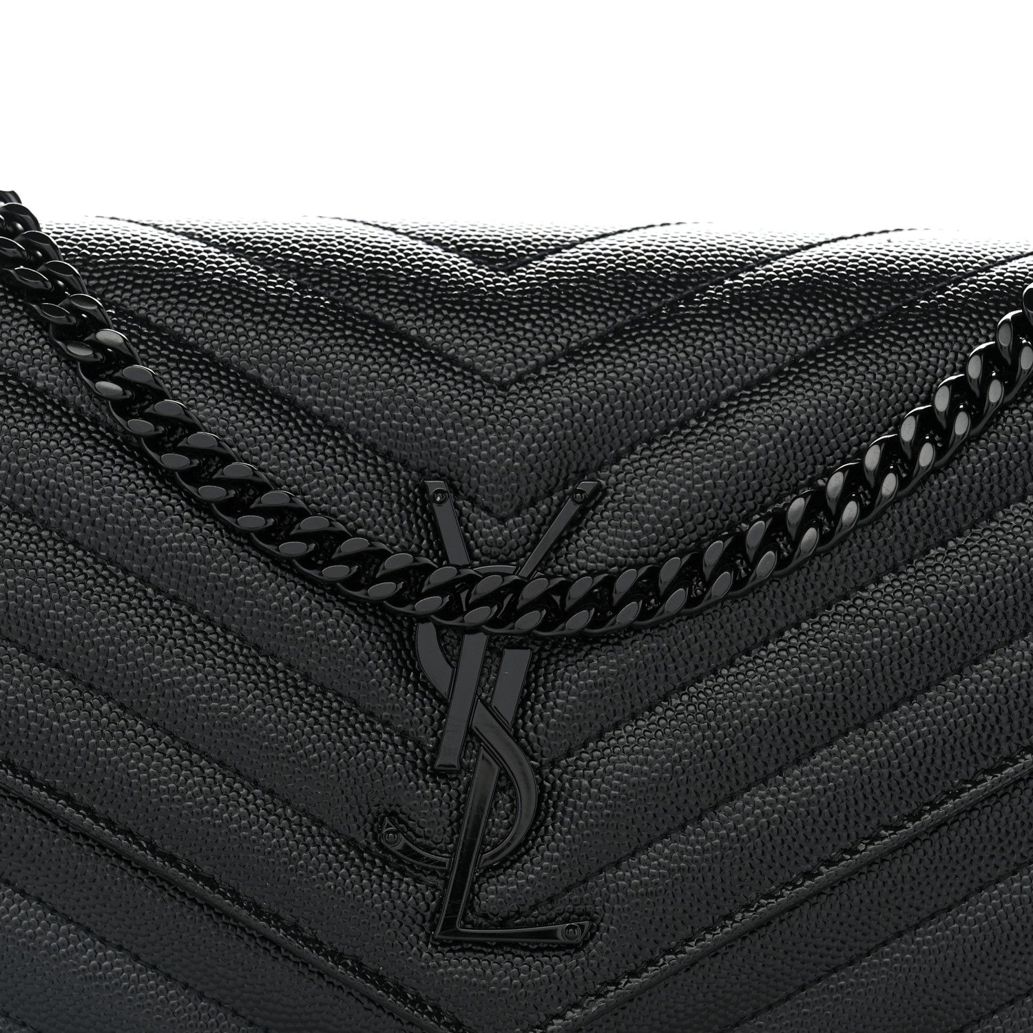 Saint Laurent Grain De Poudre Matelasse Chevron Monogram Monochrome Envelope Chain Wallet Black 8 of 11