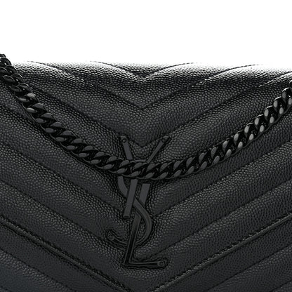 Saint Laurent Grain De Poudre Matelasse Chevron Monogram Monochrome Envelope Chain Wallet Black 8 of 11