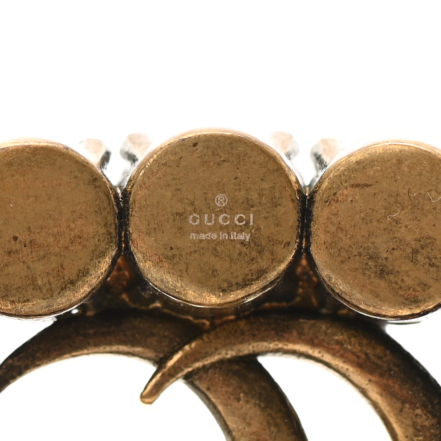 Gucci Metal Crystal Double G Brooch Aged Gold 4 of 4