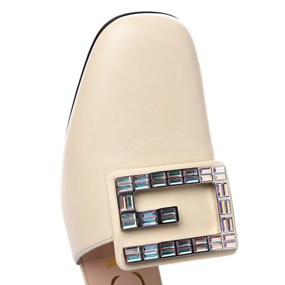 Gucci Malaga Kid Crystal Square G Madelyn Mules 37.5 Vintage White 7 of 11