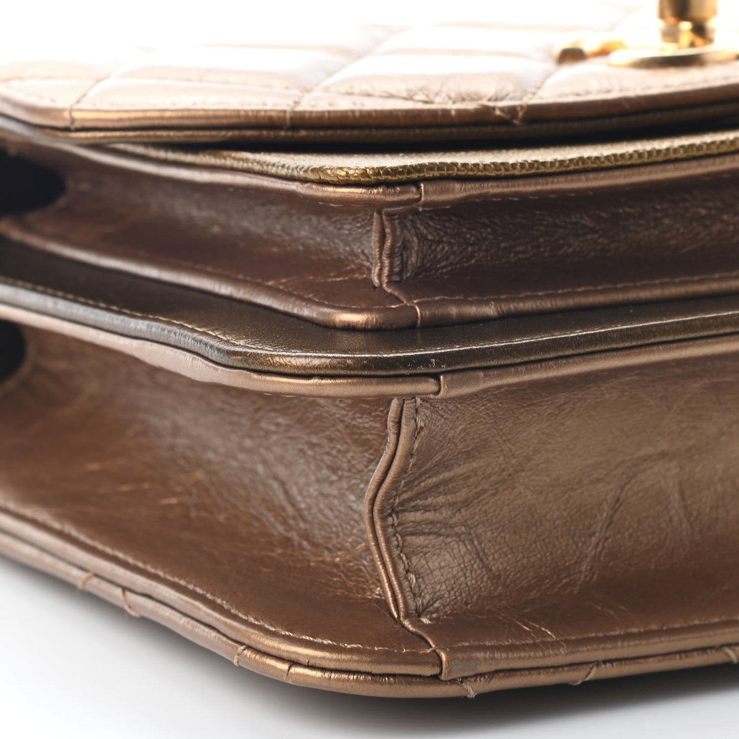 Metallic Lambskin Caviar Quilted Chain Handle Flap Bronze