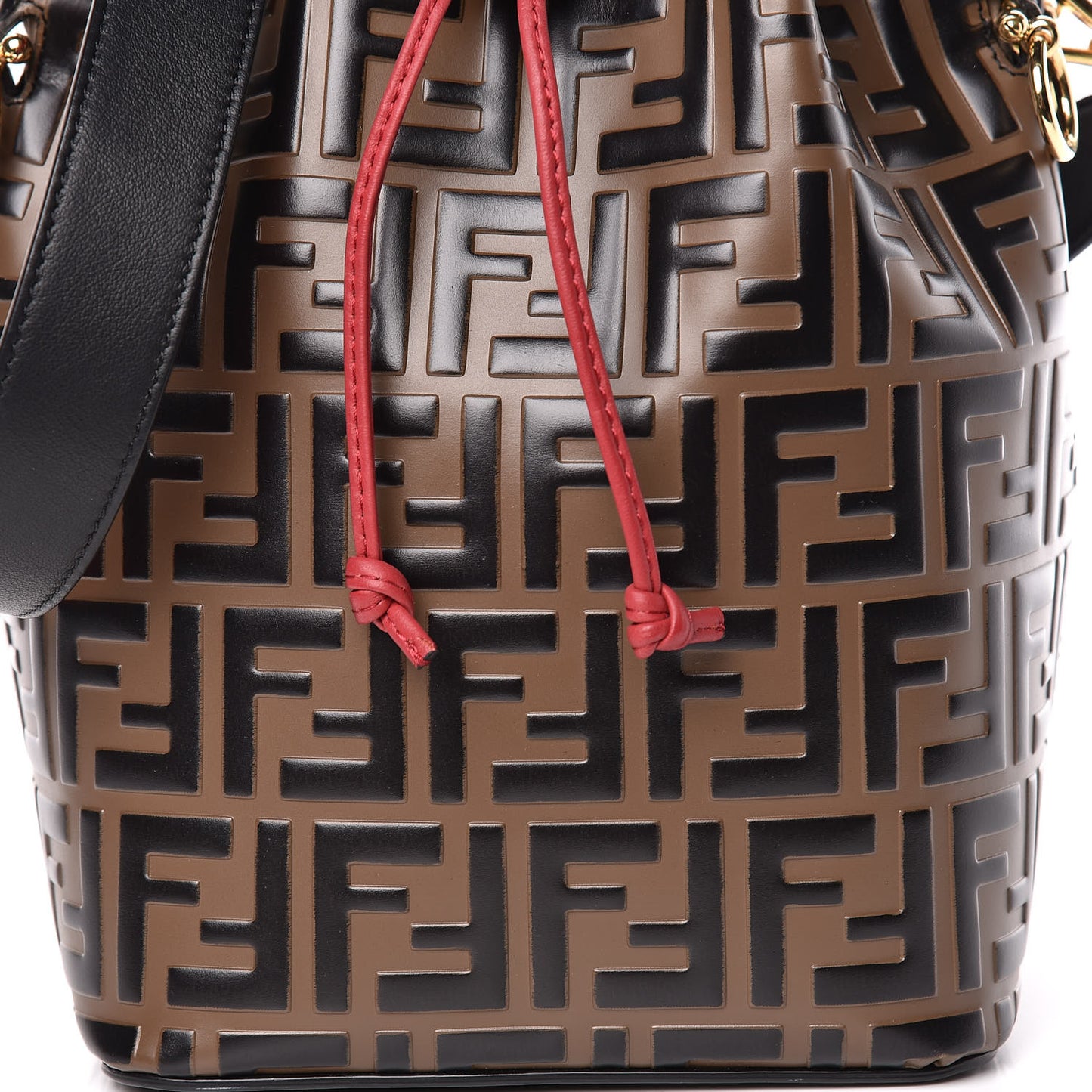 Vitello Grace F is Fendi Bi-Color FF 1974 Embossed Grande Mon Tresor Bucket Bag Maya Black Fragola