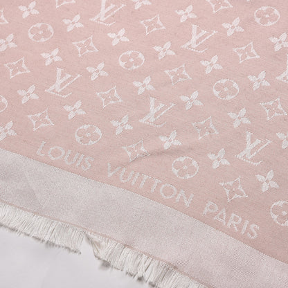 Louis Vuitton Silk Wool Monogram Denim Shawl Pink 3 of 11