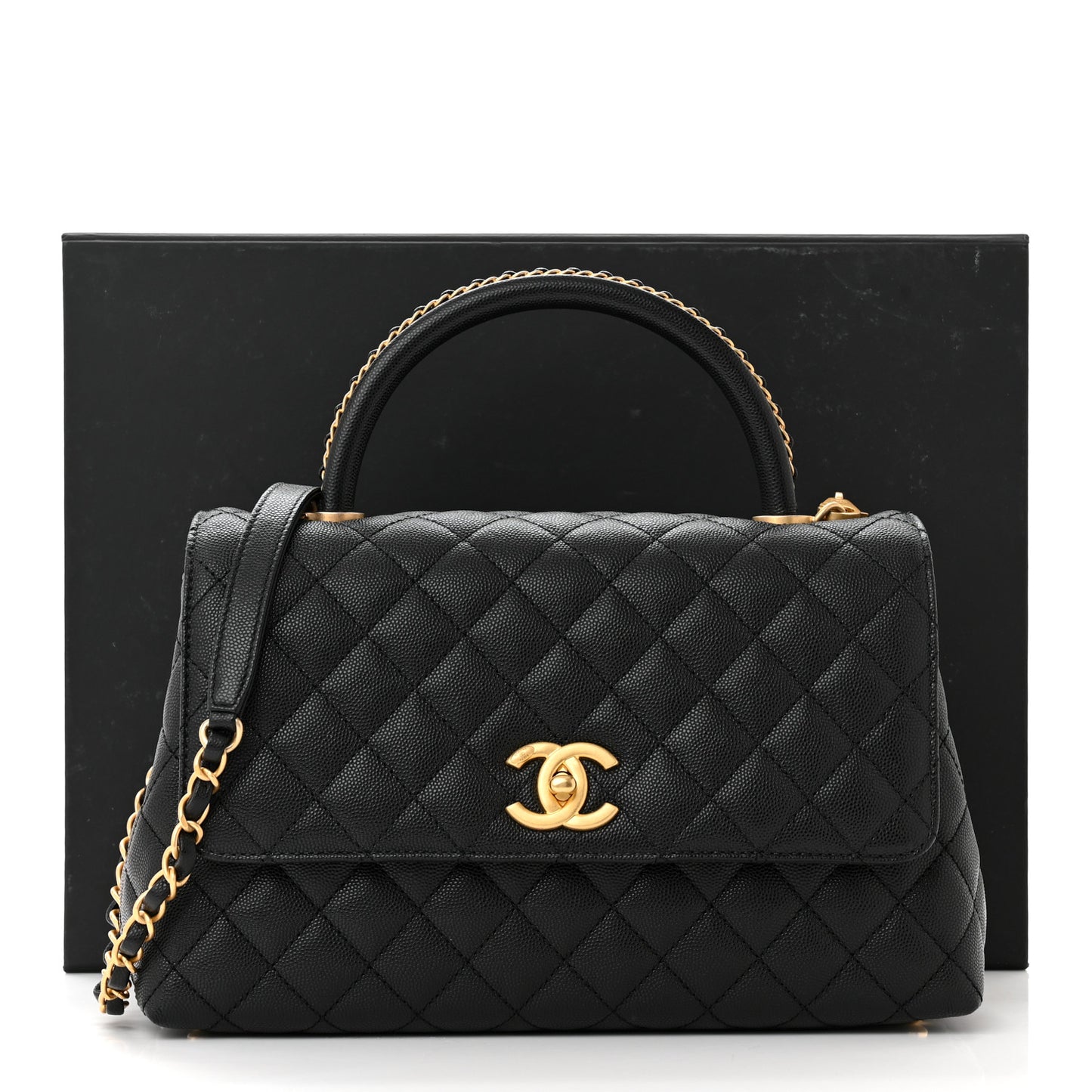 Caviar Quilted Small Coco Chain Handle Flap Black