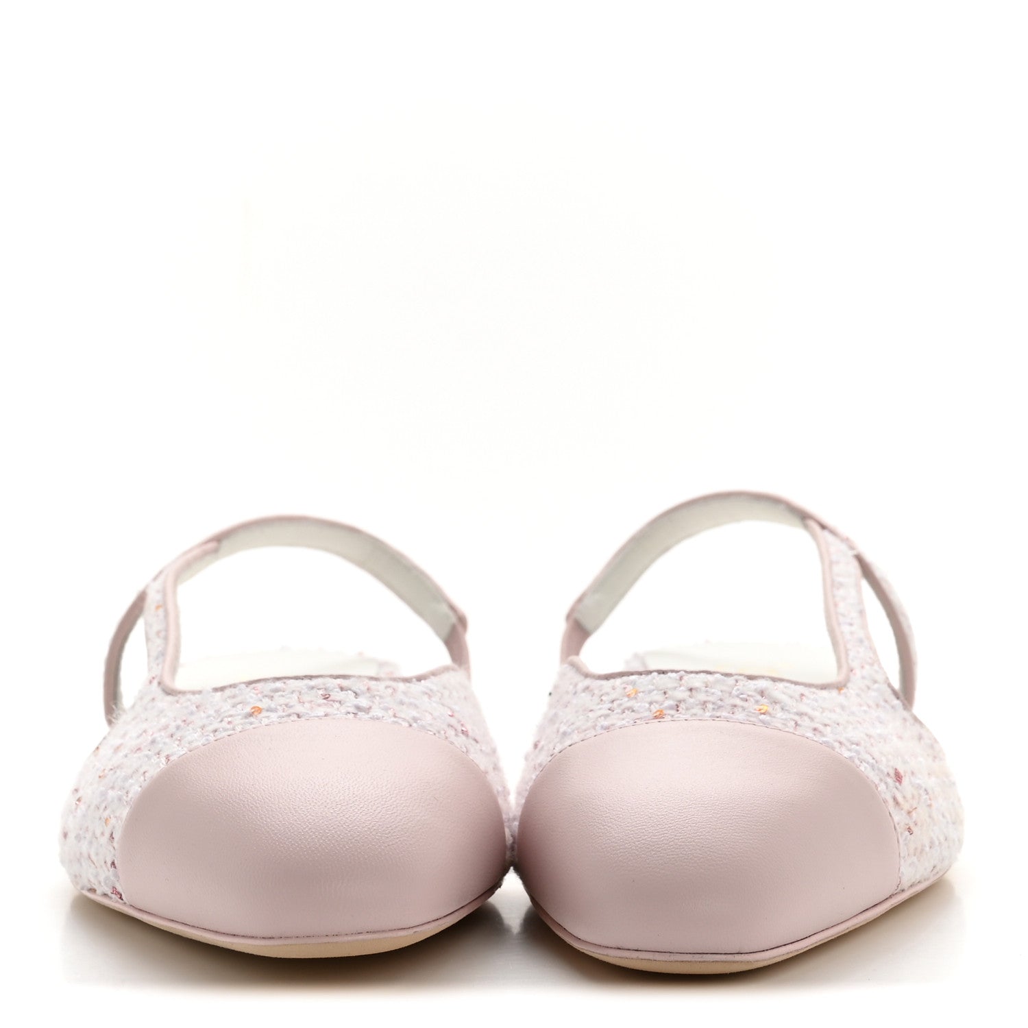 Chanel Metallic Tweed Lambskin Sequin Cap Toe Slingback Flats 39.5 Pink 3 of 9