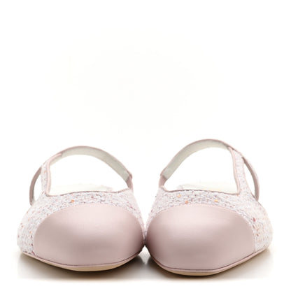 Chanel Metallic Tweed Lambskin Sequin Cap Toe Slingback Flats 39.5 Pink 3 of 9