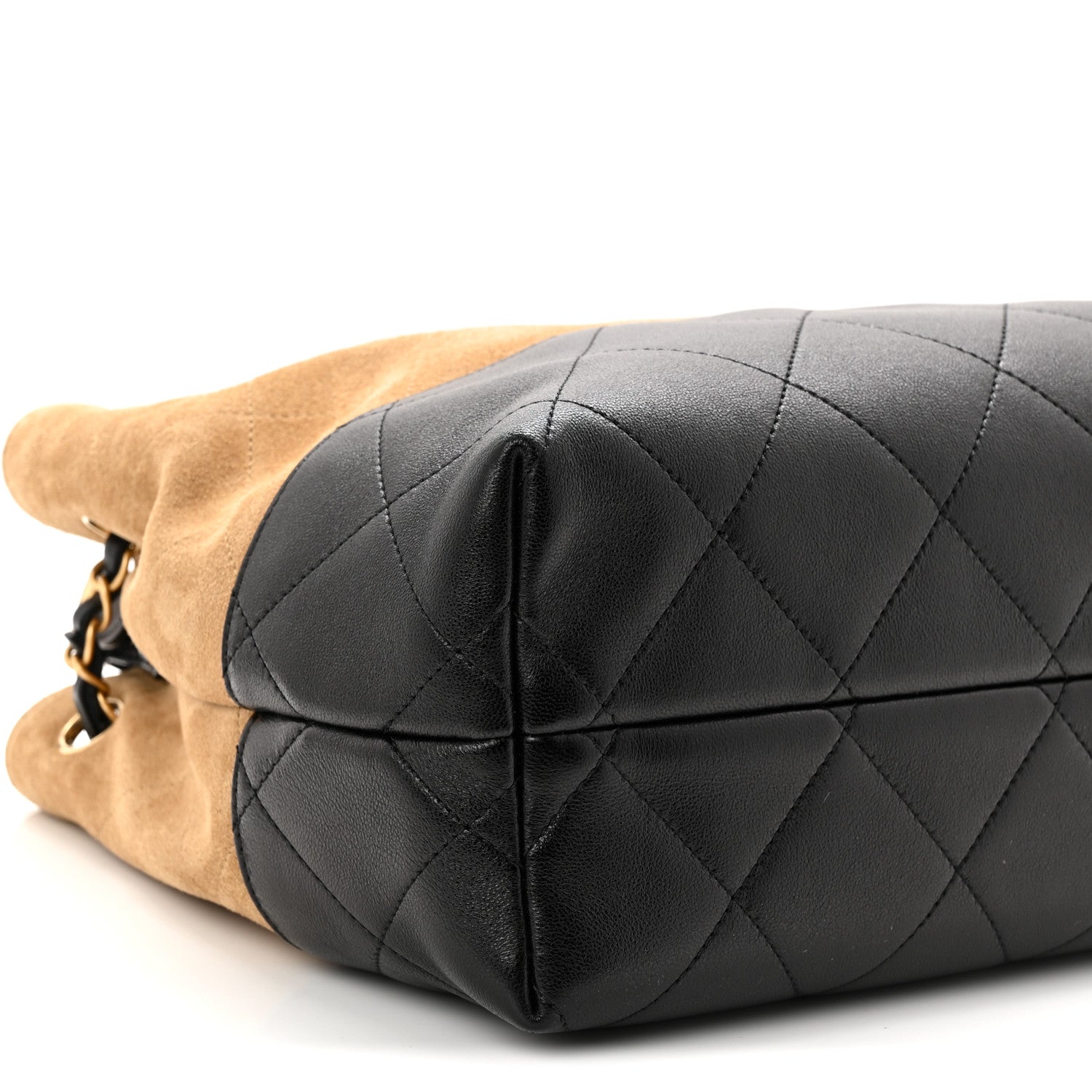 Chanel Suede Calfskin Shiny Lambskin Quilted Small Coco Base Shopping Bag Beige Black 9 of 10