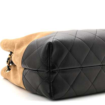 Chanel Suede Calfskin Shiny Lambskin Quilted Small Coco Base Shopping Bag Beige Black 9 of 10